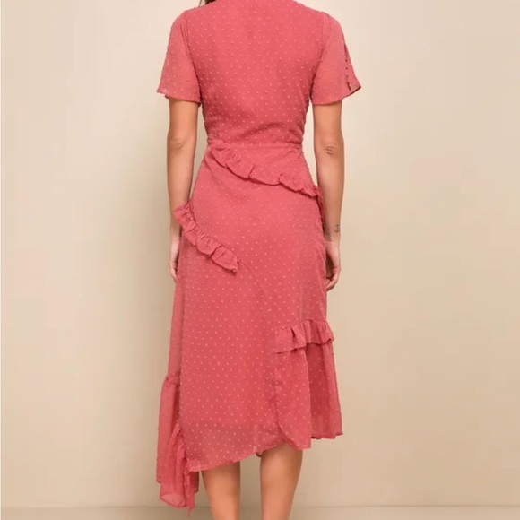 LULUS Next to You Rusty Rose Swiss Dot Ruffled Midi
Dress - Picture 3 of 8